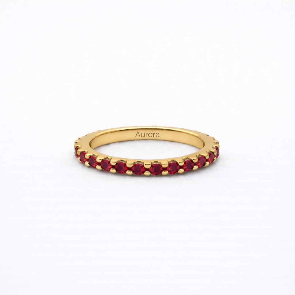 Aurora Minimalist Eternity Ring – 2mm Ruby | 14K Yellow Gold