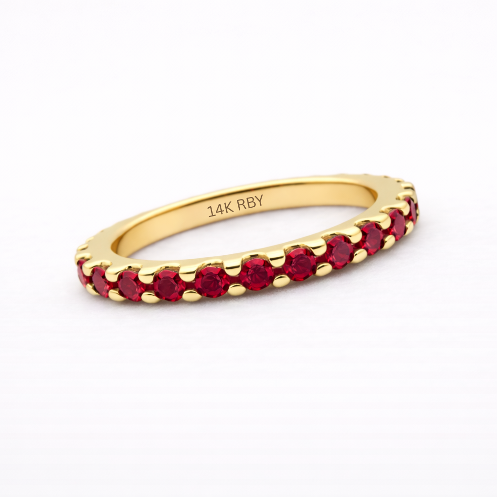 Aurora Minimalist Eternity Ring – 2mm Ruby | 14K Yellow Gold