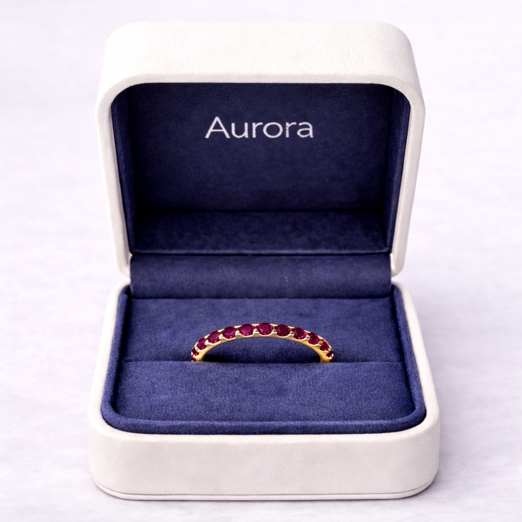 Aurora Minimalist Eternity Ring – 2mm Ruby | 14K Yellow Gold