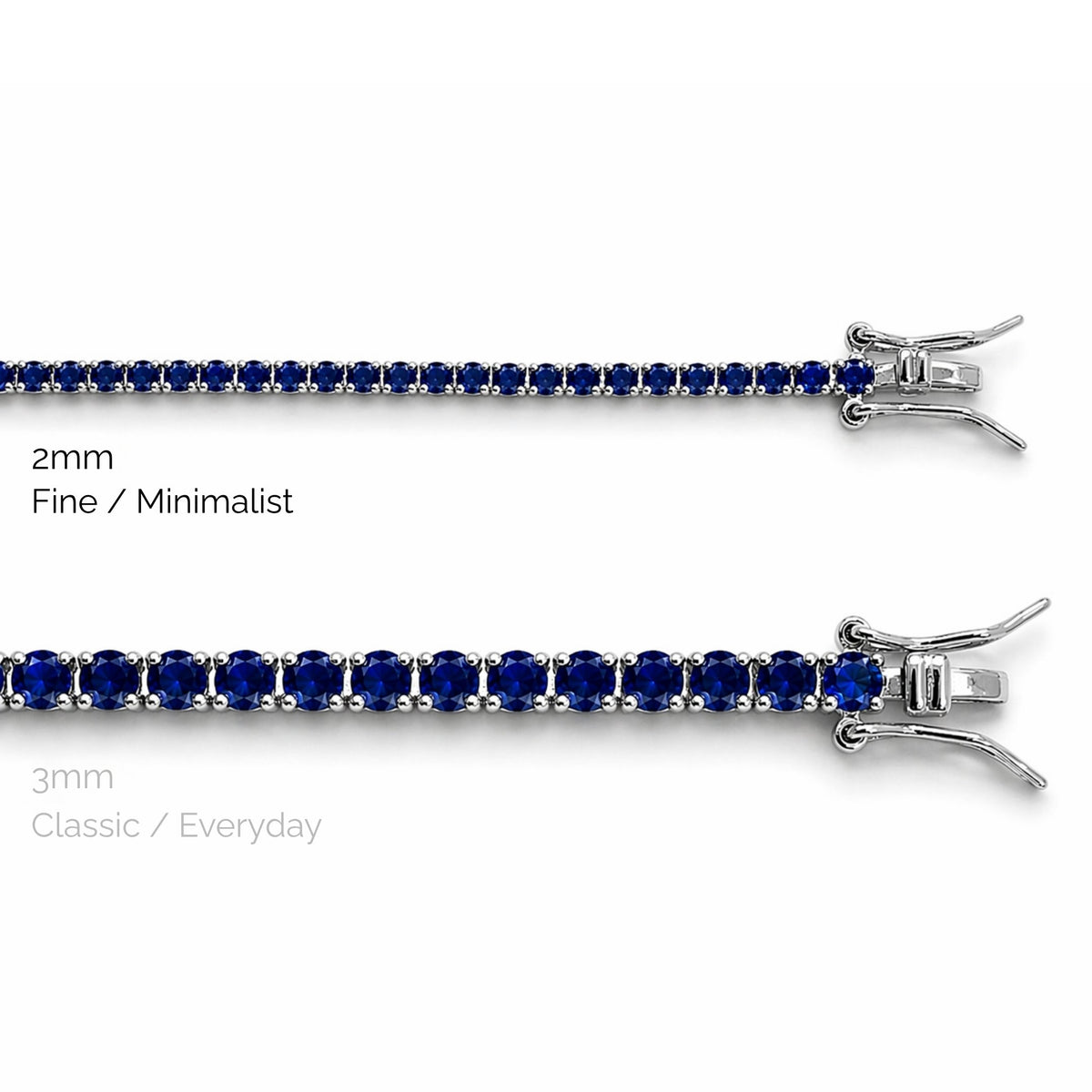 Aurora Minimalist Tennis Necklace – 2mm Sapphire | 925 Sterling Silver