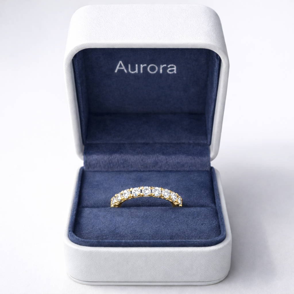 Aurora Statement Eternity Ring – 5 mm Moissanite | 14K Yellow Gold