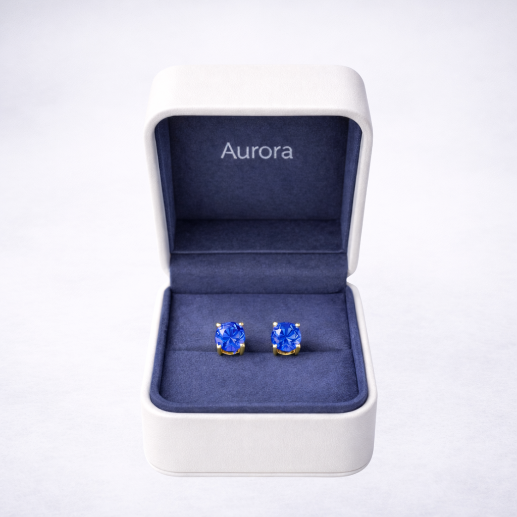 Aurora Fine Sapphire Solitaire Stud Earrings – 5 mm | 14K Yellow Gold