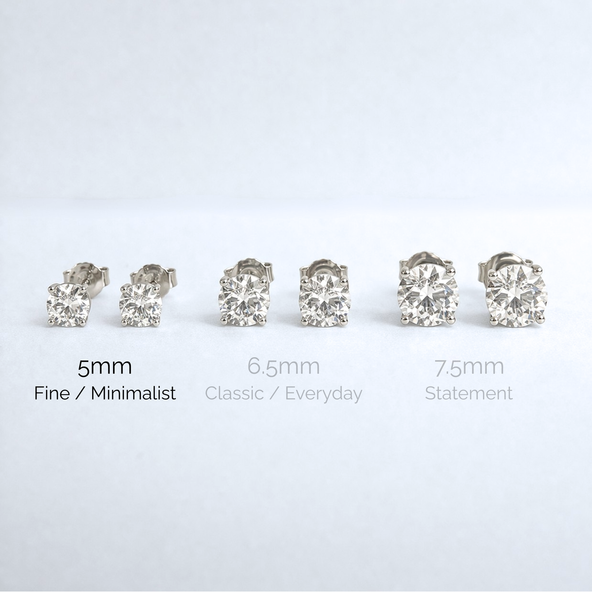 Pendientes de solitario Aurora Fine Moissanite – 5 mm | Plata de ley 925