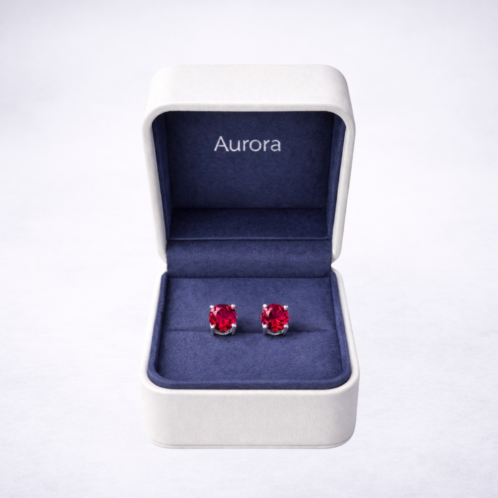Aurora Fine Ruby Solitaire Stud Earrings – 5 mm | 925 Sterling Silver