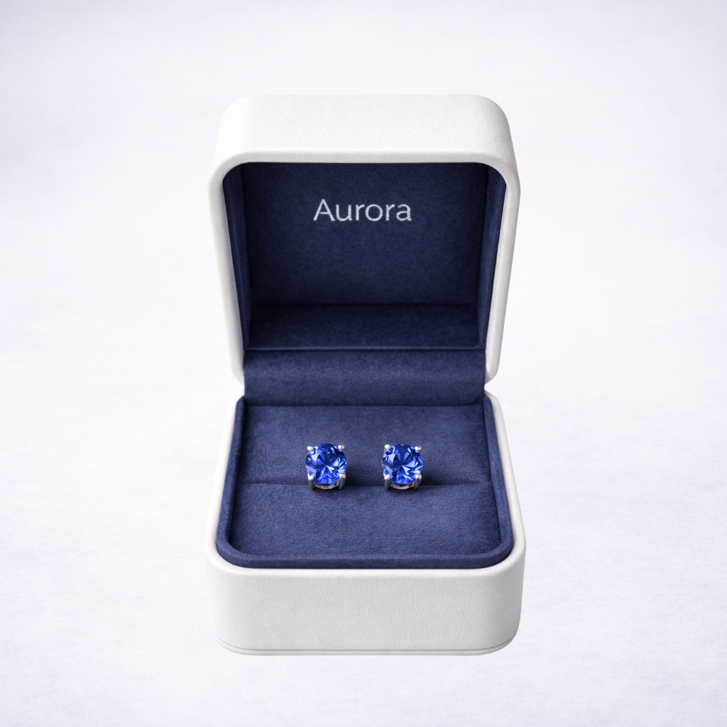 Aurora Fine Sapphire Solitaire Stud Earrings – 5 mm | 925 Sterling Silver