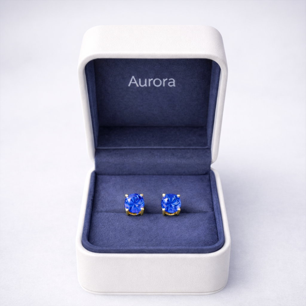 Aurora Signature Sapphire Solitaire Stud Earrings – 6.5 mm | 14K Yellow Gold