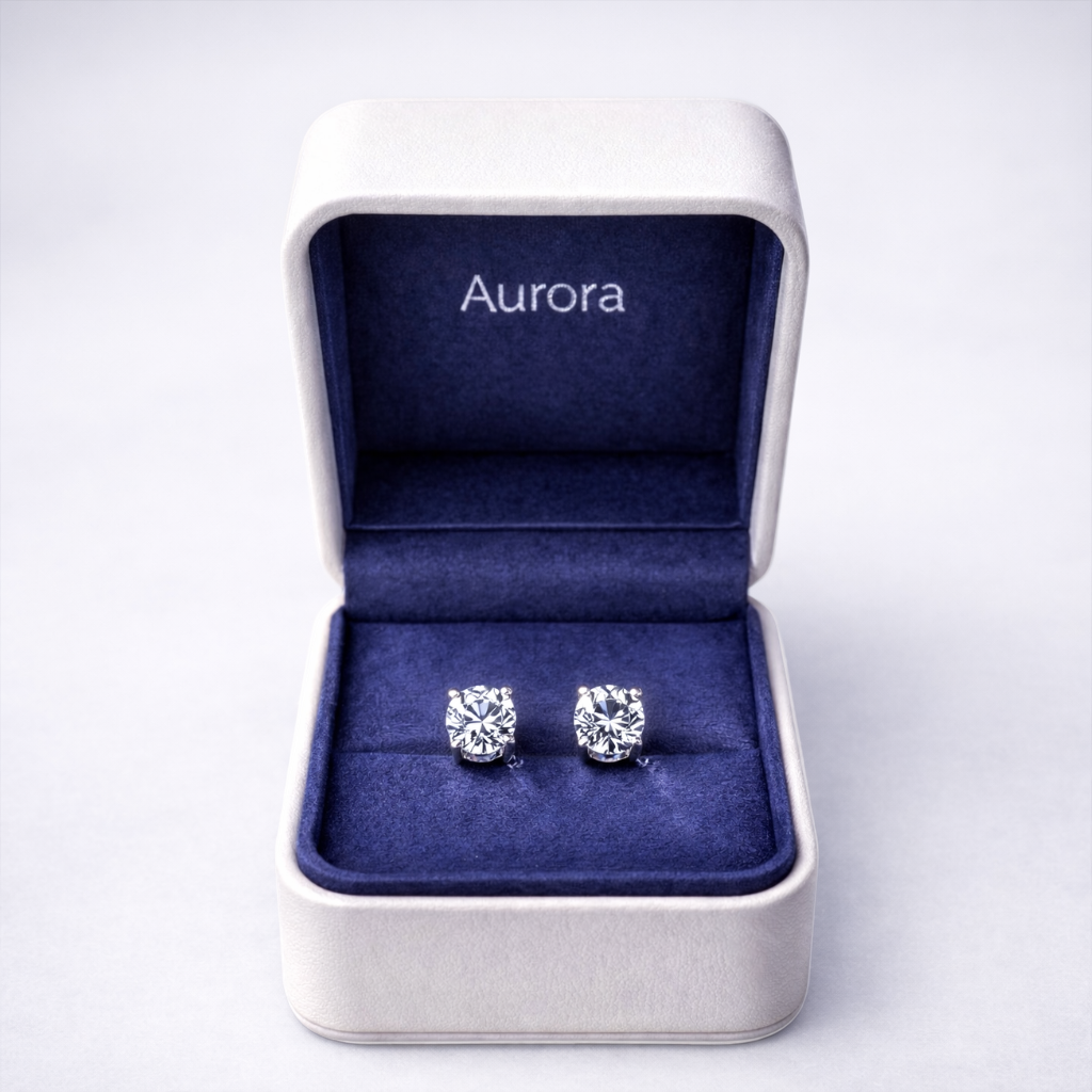 Aurora Signature Diamond Solitaire Stud Earrings – 6.5 mm | 925 Sterling Silver