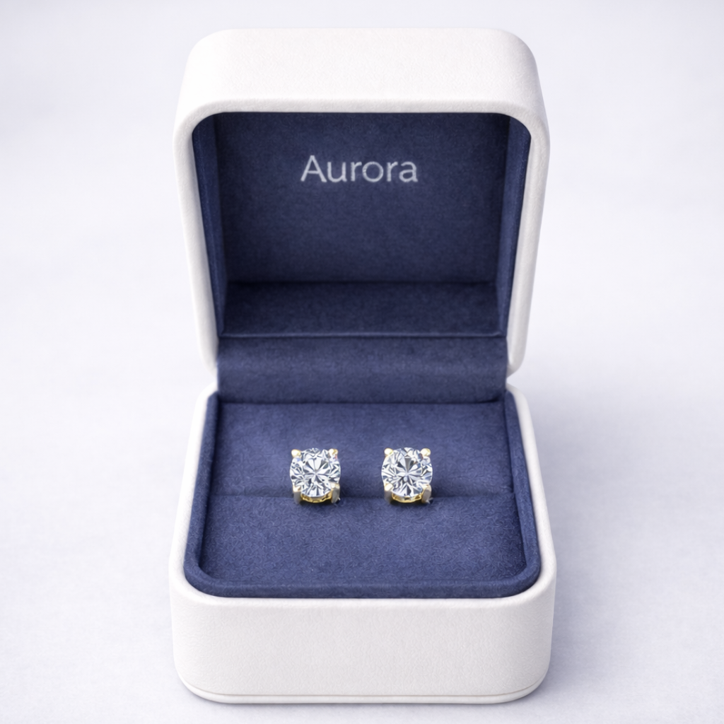 Aurora Statement Moissanite Solitaire Stud Earrings – 7.5 mm | 14K Yellow Gold