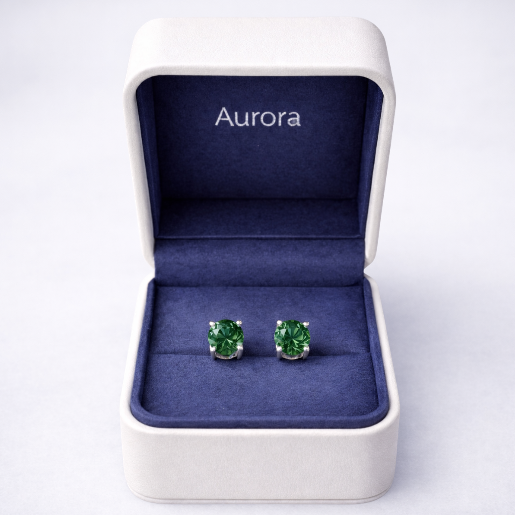 Aurora Statement Emerald Solitaire Stud Earrings – 7.5 mm | 925 Sterling Silver