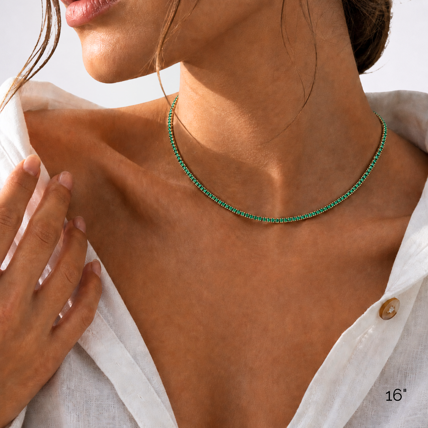 Collar Tenis Fino Aurora – Esmeralda de 2 mm | Plata de ley 925
