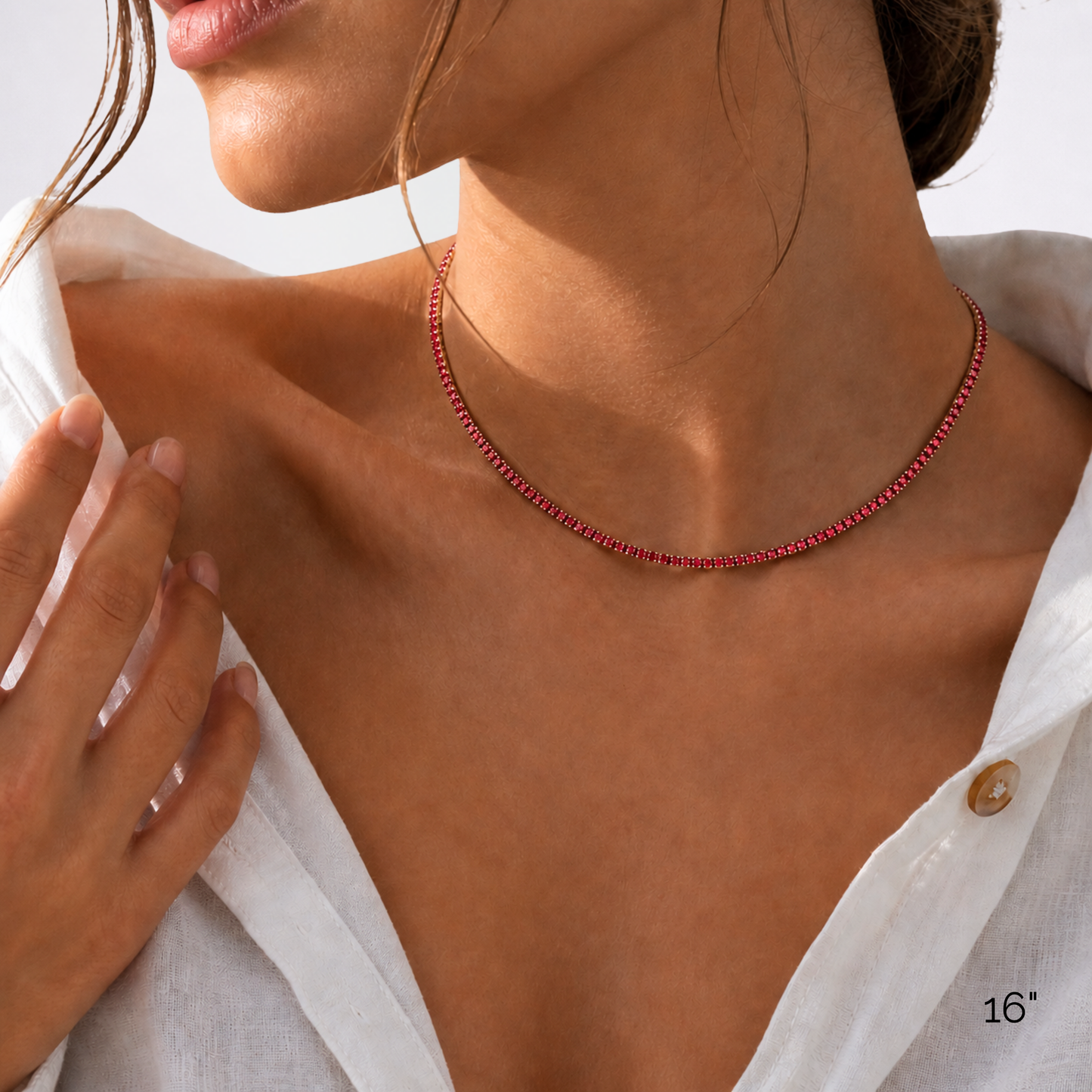 Collar de tenis fino Aurora - Rubí de 2 mm | Plata de ley 925
