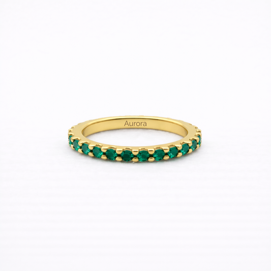 Aurora Fine Eternity Ring – 2 mm Emerald | 14K Yellow Gold
