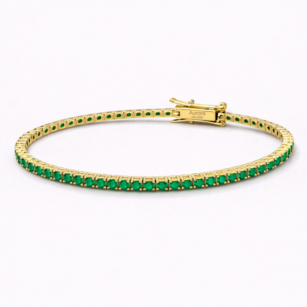 Aurora Fine Tennis Bracelet – 2 mm Emerald | 14K Yellow Gold