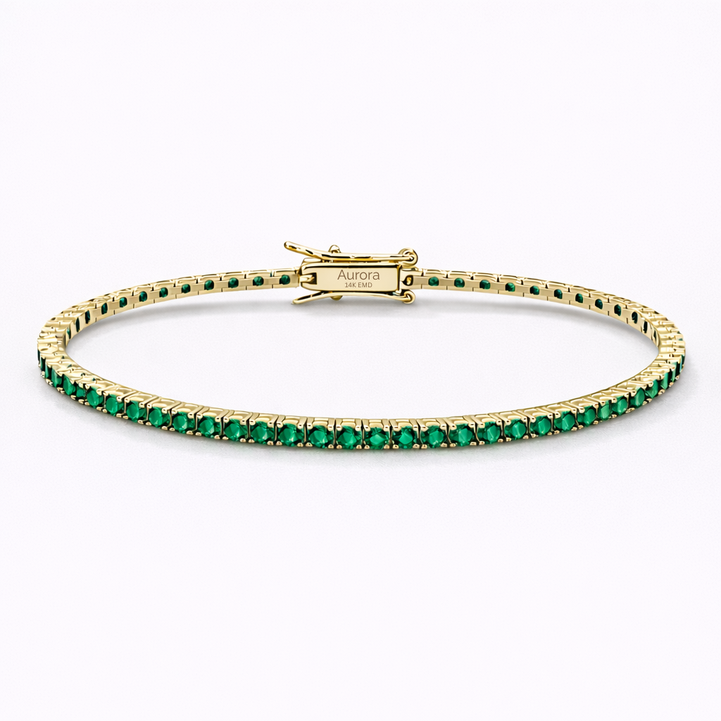 Aurora Fine Tennis Bracelet – 2 mm Emerald | 14K Yellow Gold