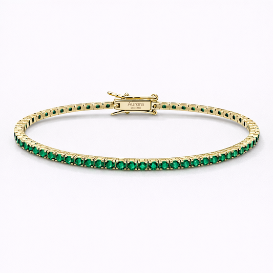 Aurora Fine Tennis Bracelet – 2 mm Emerald | 14K Yellow Gold