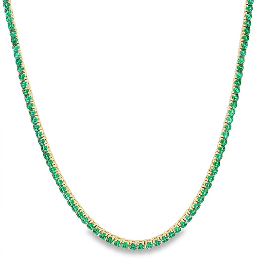 Aurora Minimalist Tennis Necklace – 2mm Emerald | 14K Yellow Gold