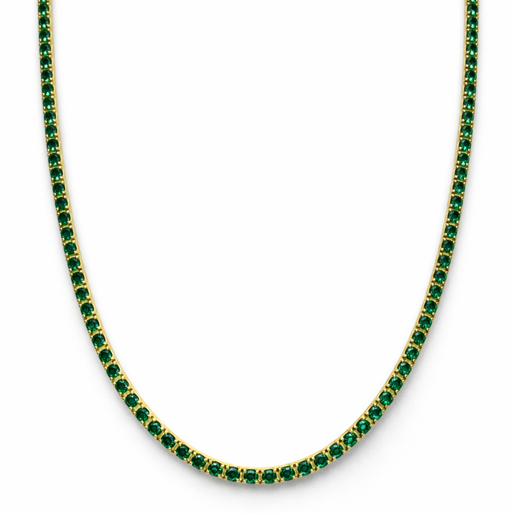 Collar de tenis Aurora Fine – Esmeralda de 2 mm | Oro amarillo de 14 quilates