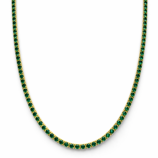 Aurora Fine Tennis Necklace – 2 mm Emerald | 14K Yellow Gold