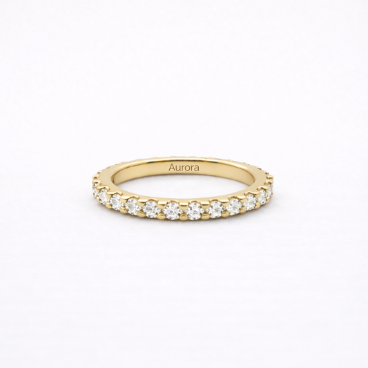 Aurora Fine Eternity Ring – 2 mm Moissanite | 14K Yellow Gold