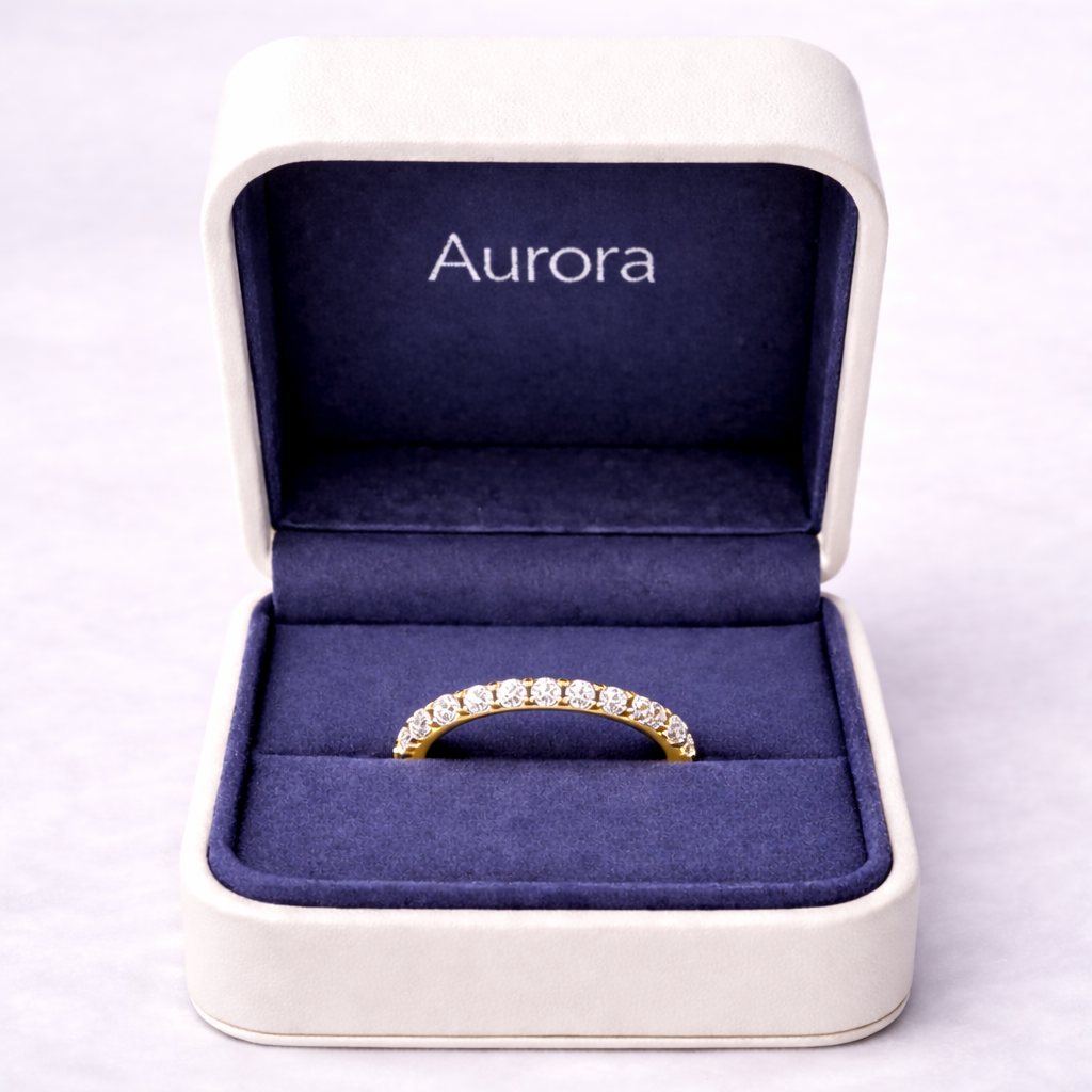 Aurora Fine Eternity Ring – 2 mm Moissanite | 14K Yellow Gold