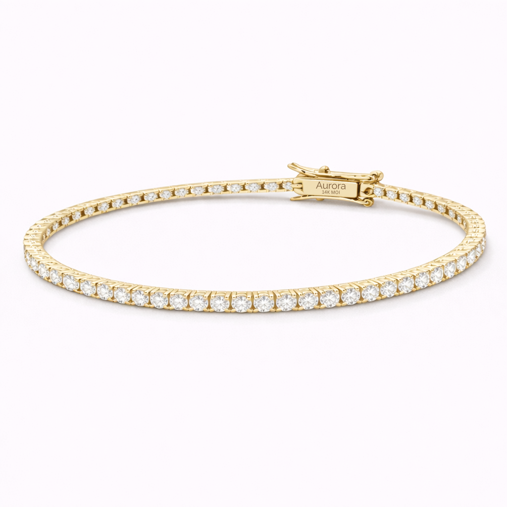 Aurora Fine Tennis Bracelet – 2 mm Moissanite | 14K Yellow Gold
