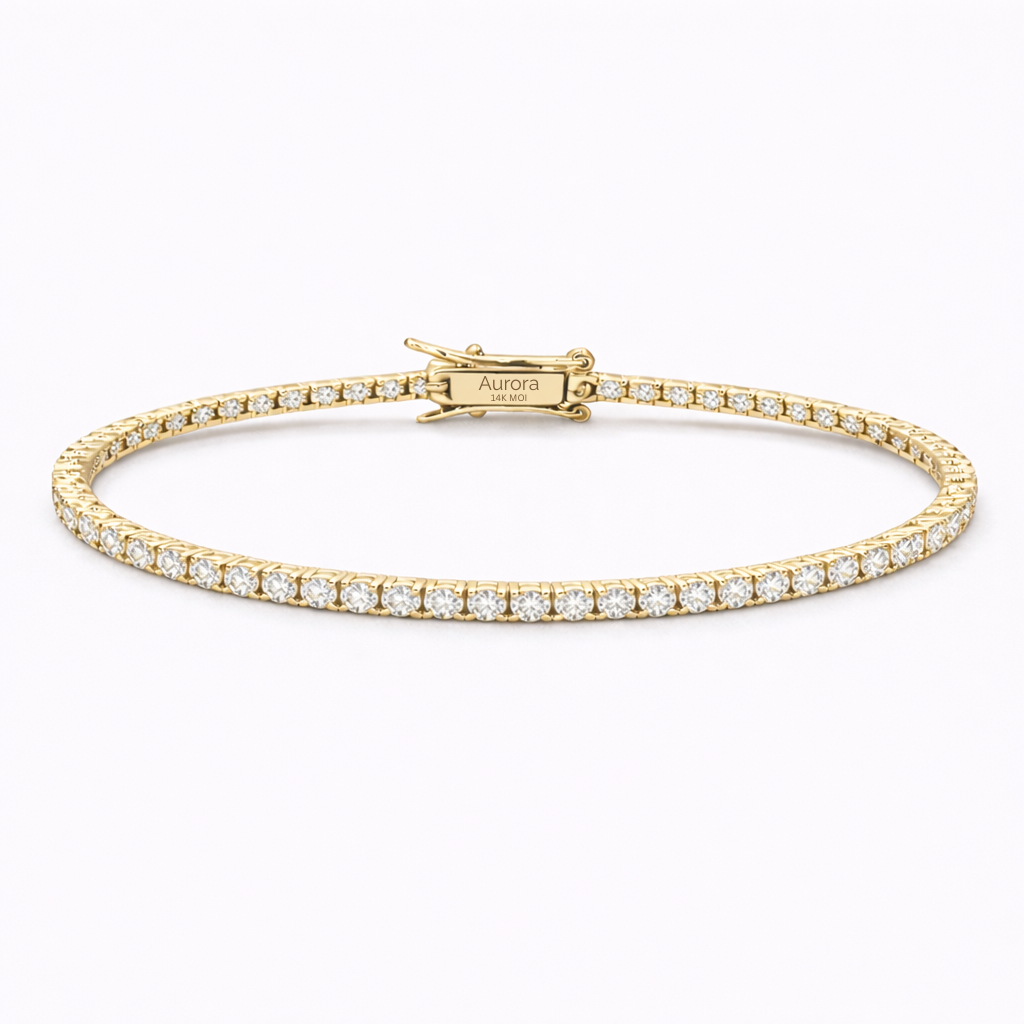 Aurora Fine Tennis Bracelet – 2 mm Moissanite | 14K Yellow Gold