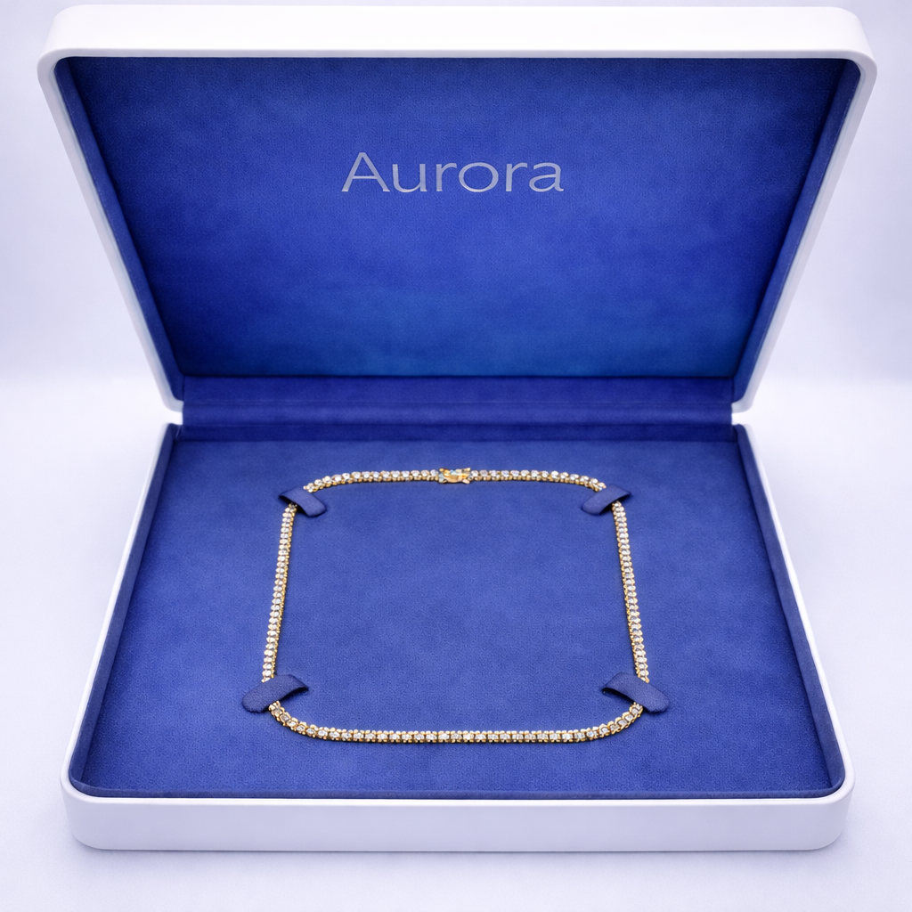Gargantilla fina de tenis Aurora – Moissanita de 2 mm | Oro amarillo de 14K