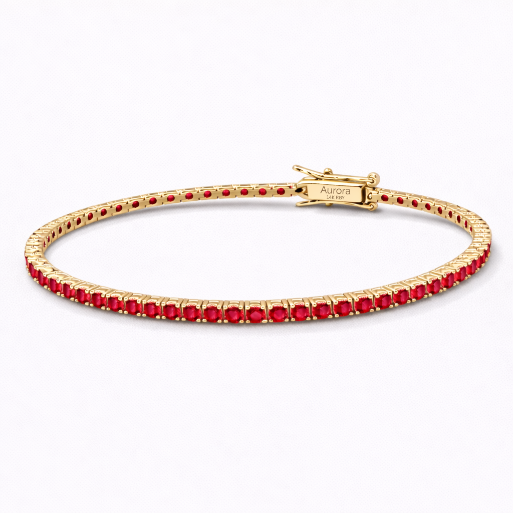 Aurora Fine Tennis Bracelet – 2 mm Ruby | 14K Yellow Gold