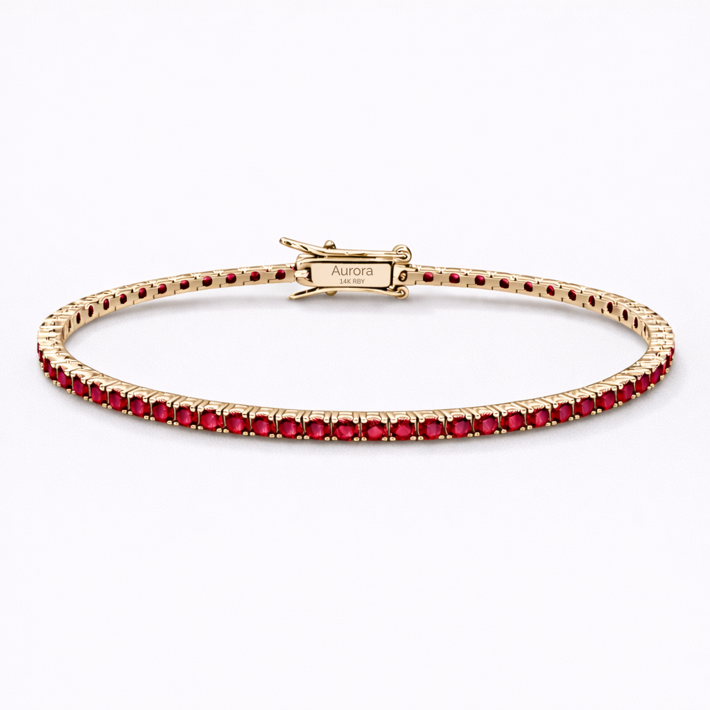Aurora Fine Tennis Bracelet – 2 mm Ruby | 14K Yellow Gold