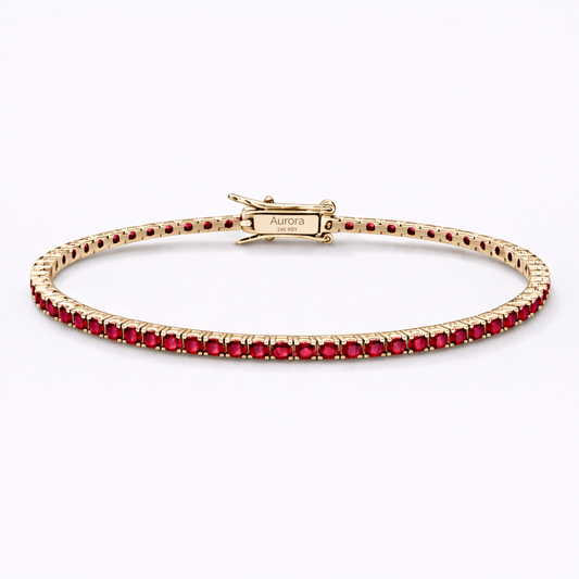 Aurora Fine Tennis Bracelet – 2 mm Ruby | 14K Yellow Gold