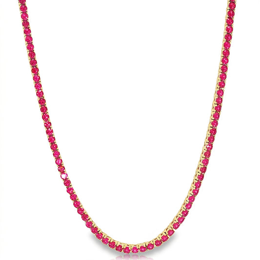 Aurora Minimalist Tennis Necklace – 2mm Ruby | 14K Yellow Gold