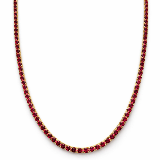 Aurora Fine Tennis Necklace – 2 mm Ruby | 14K Yellow Gold