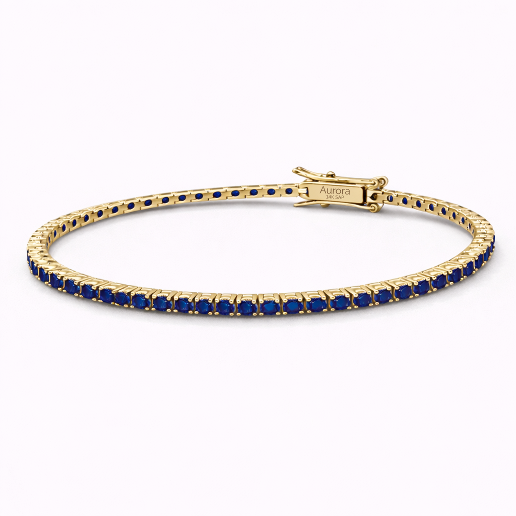 Aurora Fine Tennis Bracelet – 2 mm Sapphire | 14K Yellow Gold
