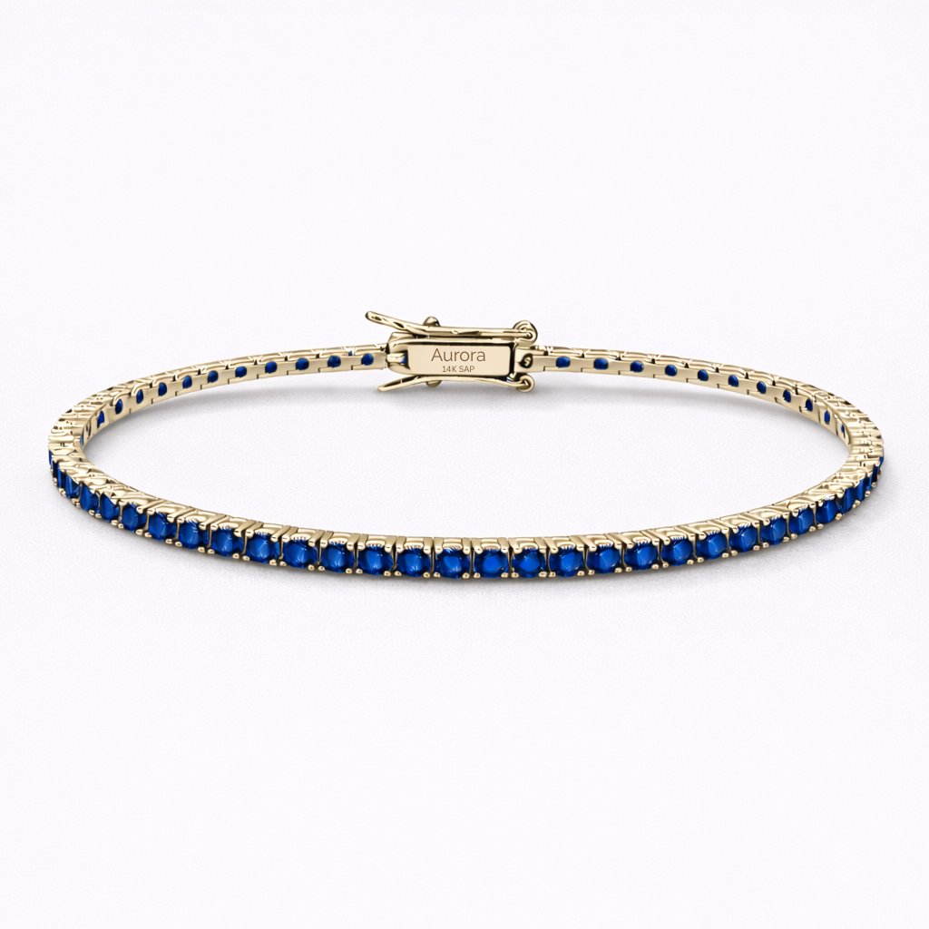 Aurora Fine Tennis Bracelet – 2 mm Sapphire | 14K Yellow Gold