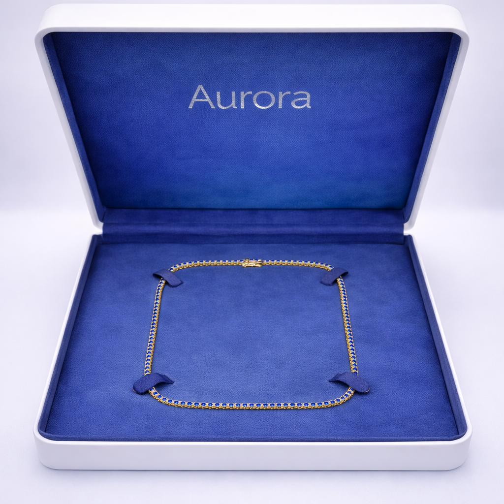 Collar Fino de Tenis Aurora – Zafiro de 2 mm | Oro Amarillo de 14K