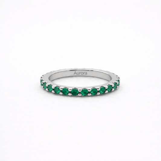Aurora Fine Eternity Ring – 2 mm Emerald | 925 Sterling Silver
