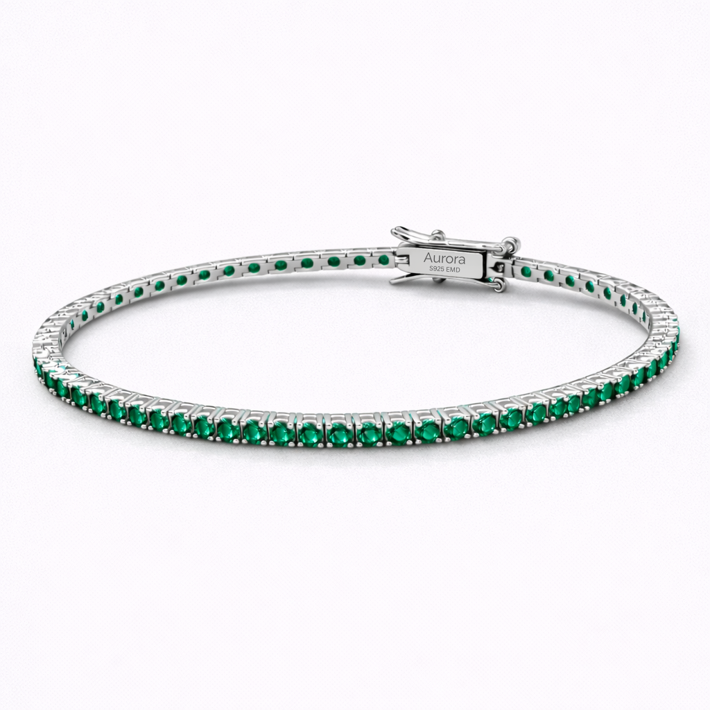 Aurora Fine Tennis Bracelet – 2 mm Emerald | 925 Sterling Silver