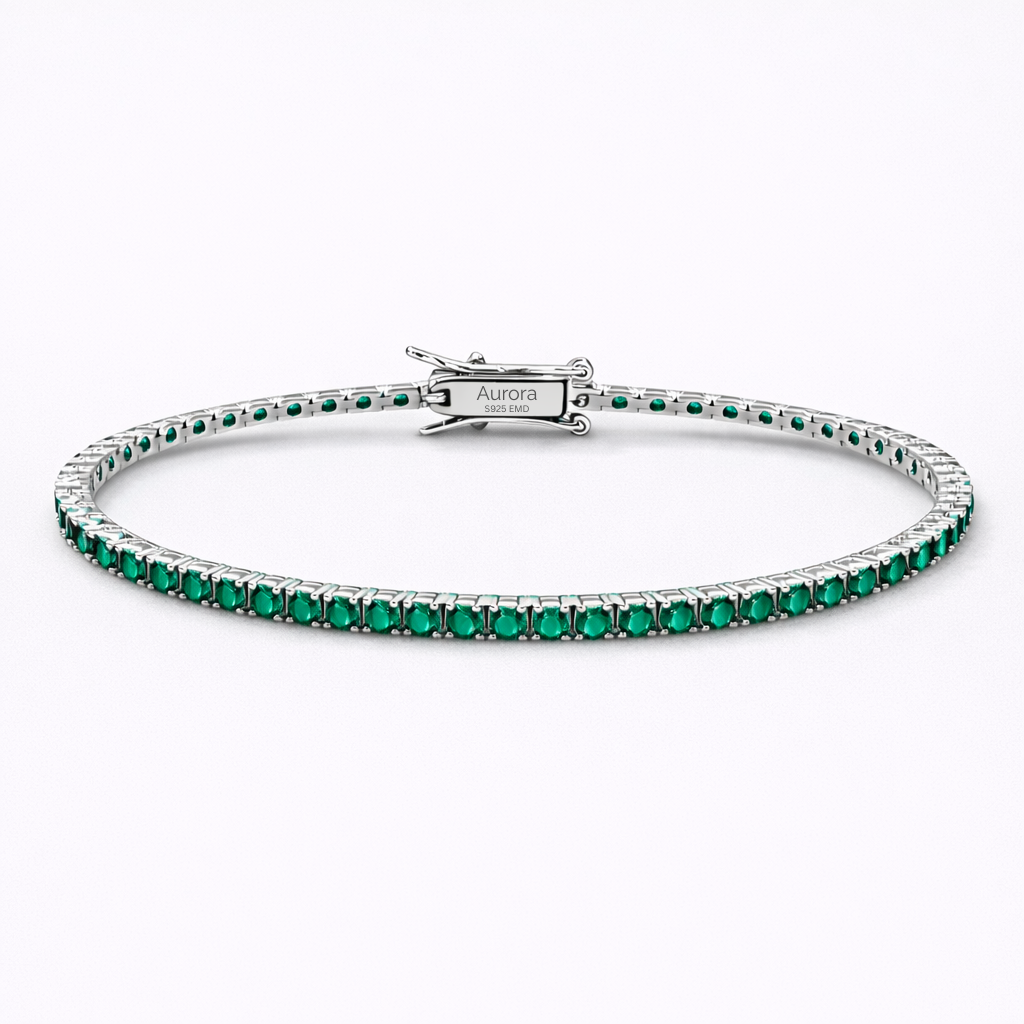 Aurora Fine Tennis Bracelet – 2 mm Emerald | 925 Sterling Silver