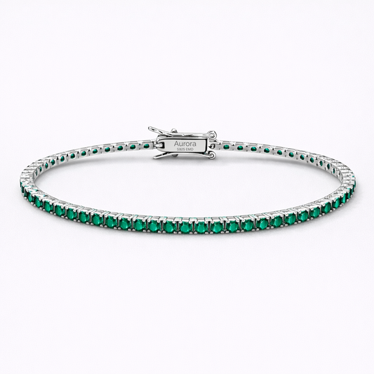 Aurora Fine Tennis Bracelet – 2 mm Emerald | 925 Sterling Silver