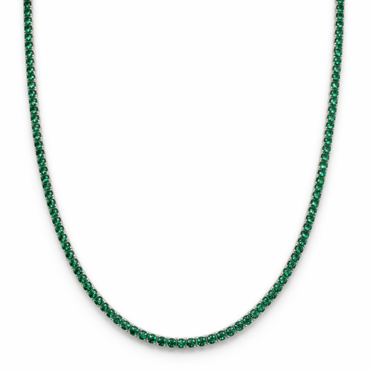 Aurora Fine Tennis Necklace – 2 mm Emerald | 925 Sterling Silver