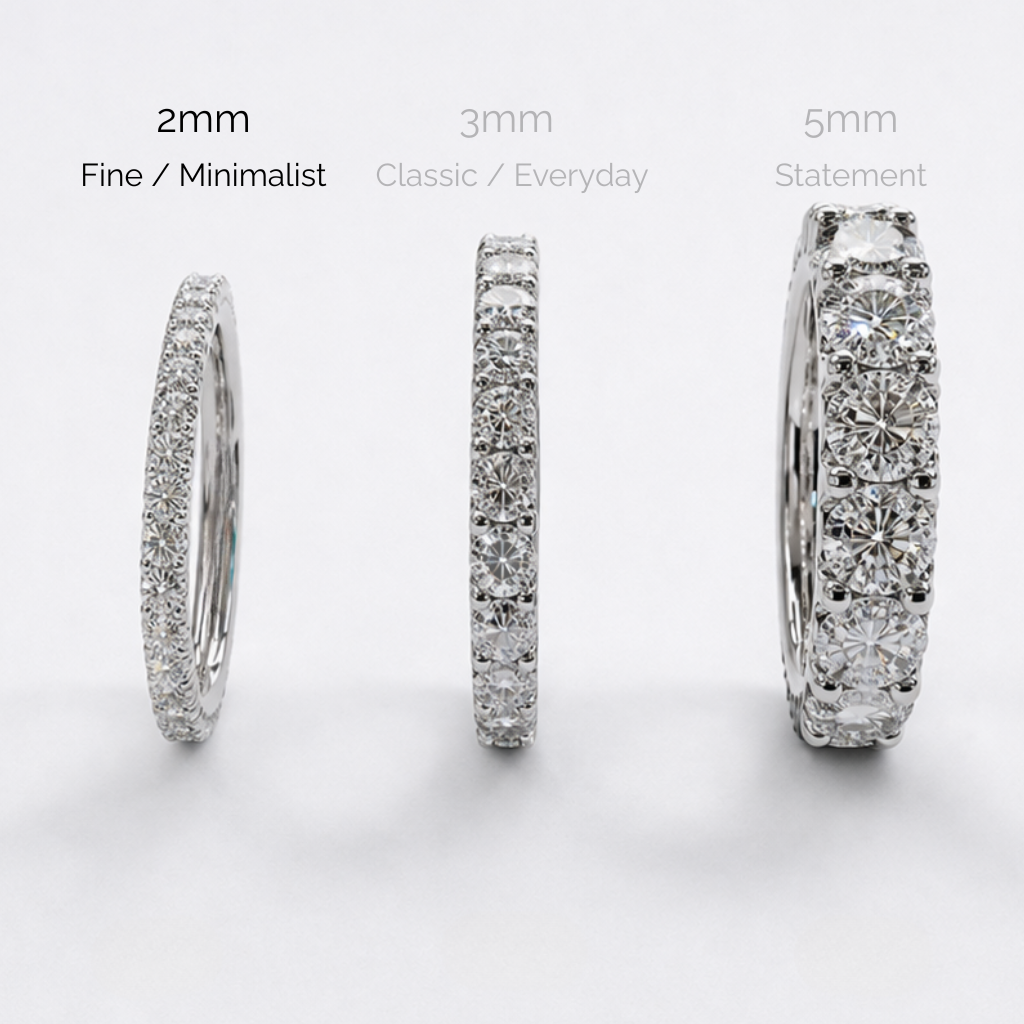 Aurora Fine Eternity Ring – 2 mm Moissanite | 925 Sterling Silver