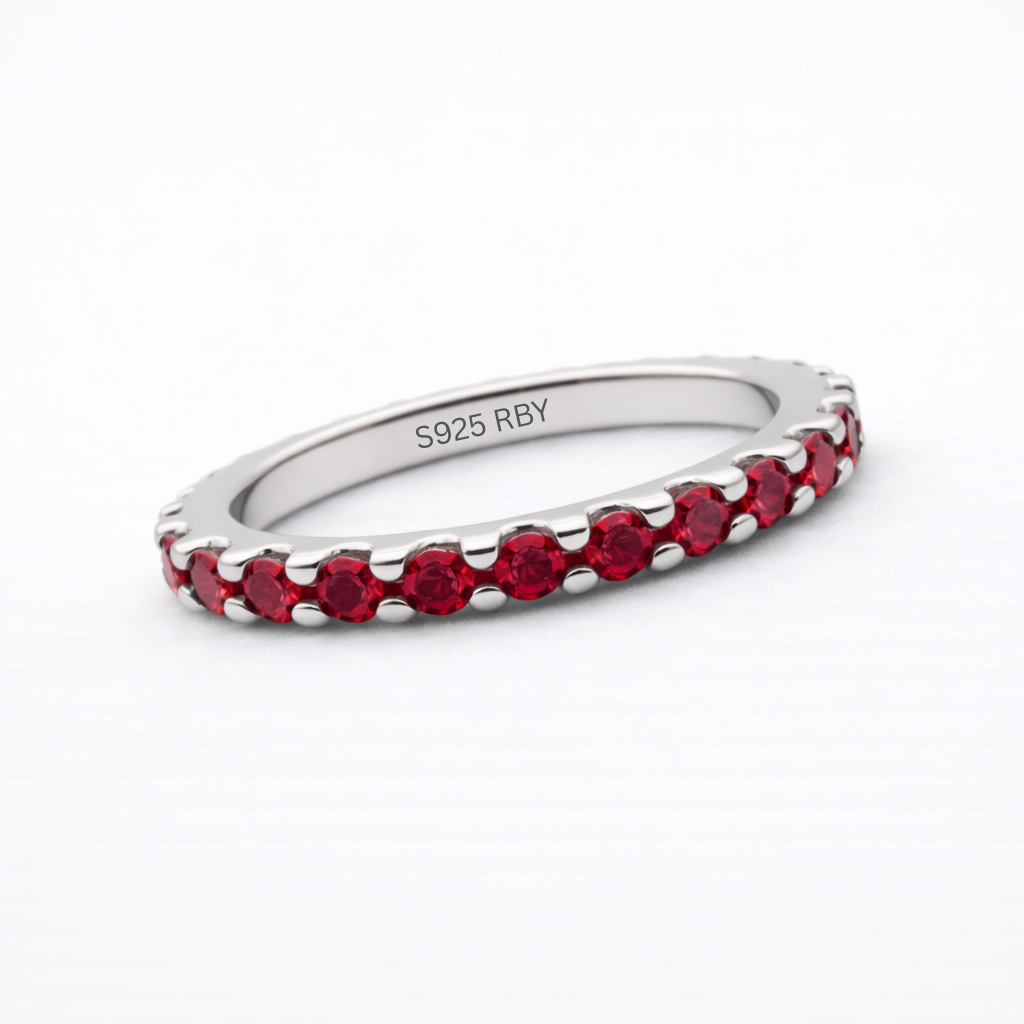 Aurora Fine Eternity Ring – 2 mm Ruby | 925 Sterling Silver