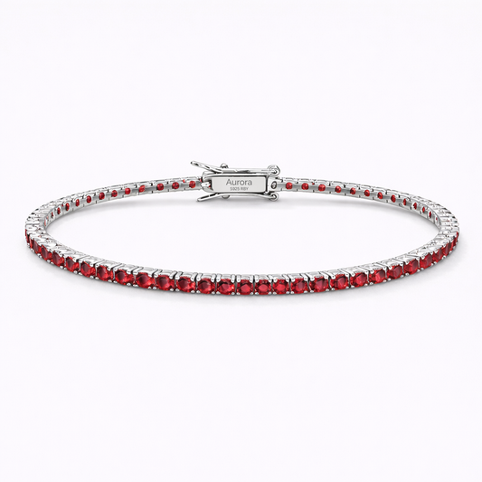 Aurora Minimalist Tennis Bracelet – 2mm Ruby | 925 Sterling Silver