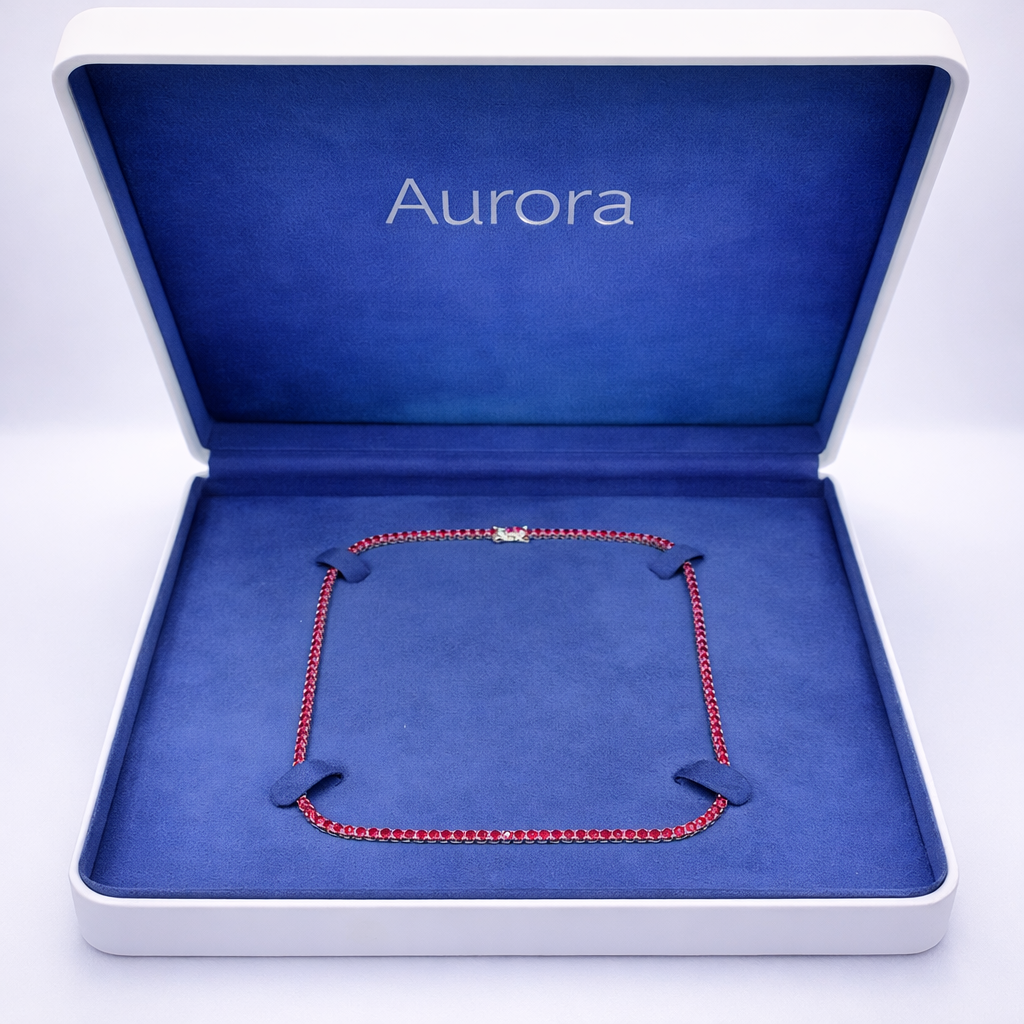 Collar de tenis fino Aurora - Rubí de 2 mm | Plata de ley 925
