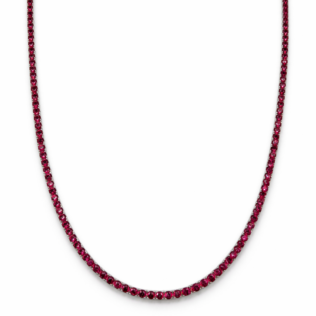 Collar de tenis fino Aurora - Rubí de 2 mm | Plata de ley 925