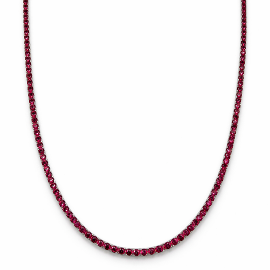Aurora Fine Tennis Necklace – 2 mm Ruby | 925 Sterling Silver