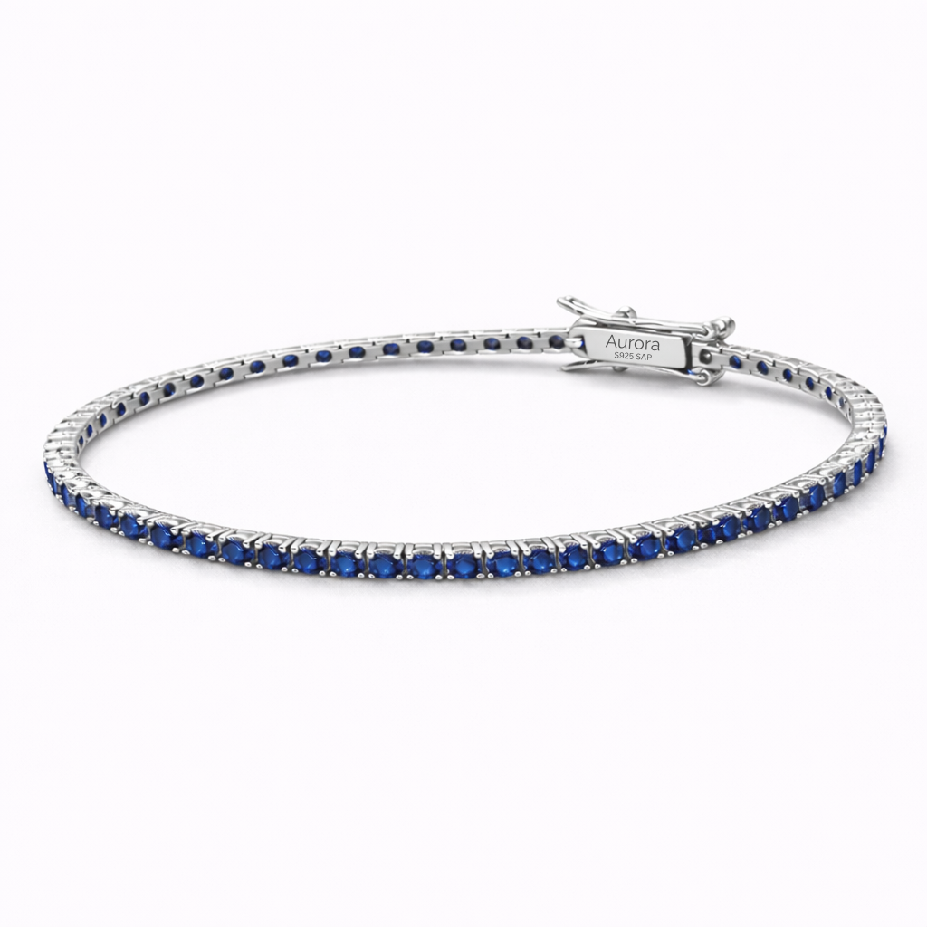 Aurora Fine Tennis Bracelet – 2 mm Sapphire | 925 Sterling Silver