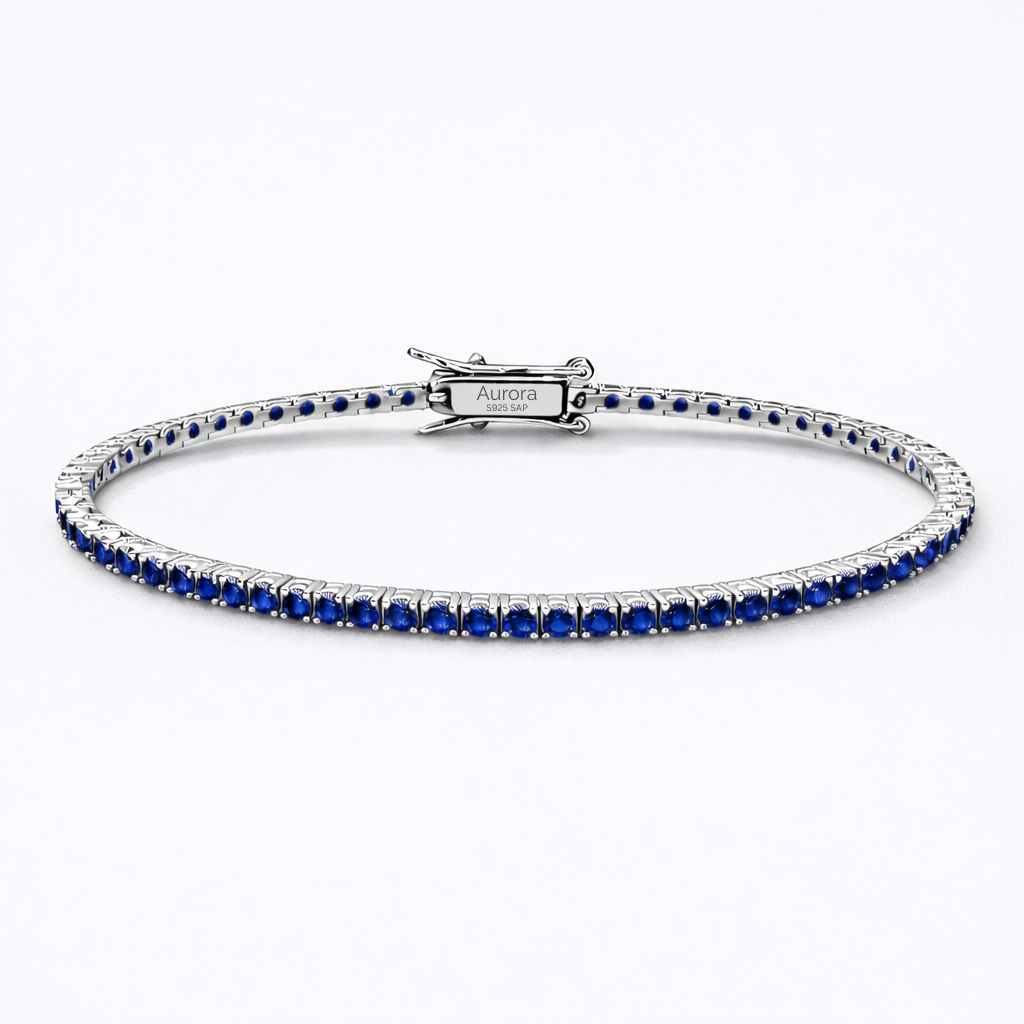 Aurora Fine Tennis Bracelet – 2 mm Sapphire | 925 Sterling Silver