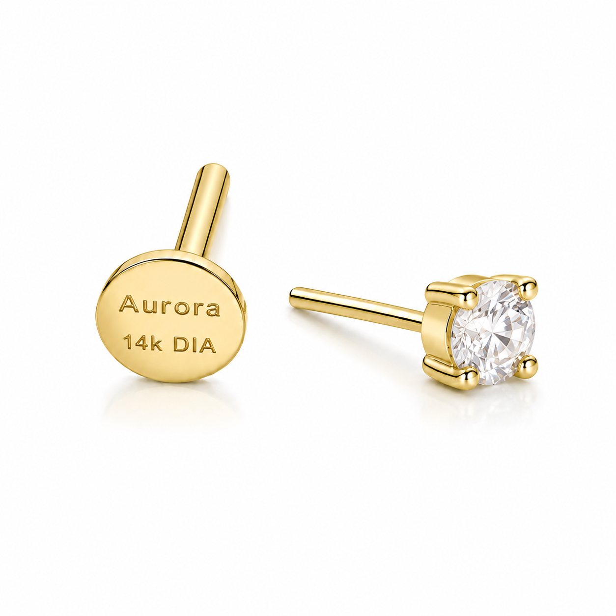 Aurora Minimalist Diamond Push Pin Stud – 3 mm | 14K Yellow Gold