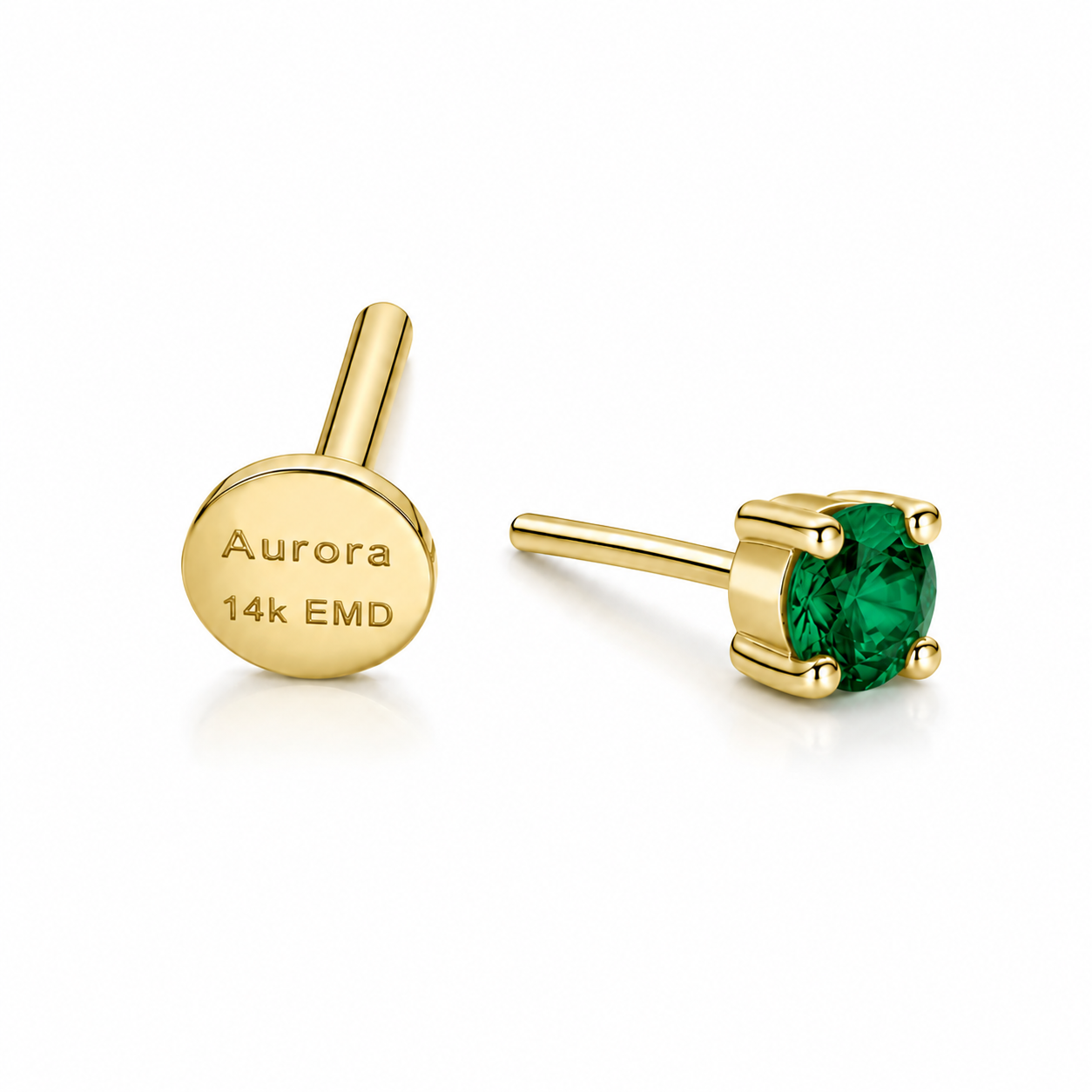 Aurora Minimalist Emerald Push Pin Stud – 3 mm | 14K Yellow Gold